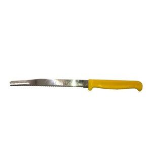 Vintage Quikut USA Serrated Kitchen Utility Knife with Fork Tip - Bright Yellow